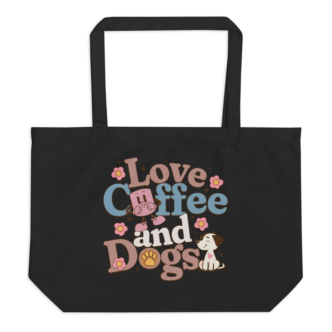 Love Coffee and Dogs large organic cotton tote bag, perfect for dog walks, coffee runs, and everyday adventures.