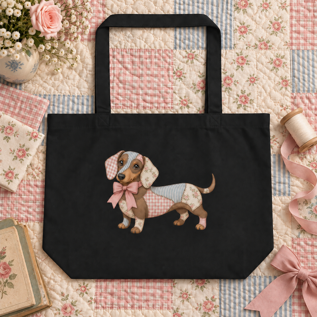 Pretty Patchwork Dachshund Large Tote Bag | Gift for Dachshund Lovers
