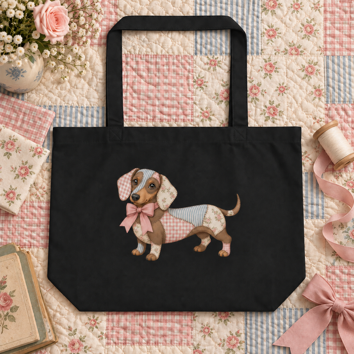 Pretty Patchwork Dachshund Large Tote Bag | Gift for Dachshund Lovers