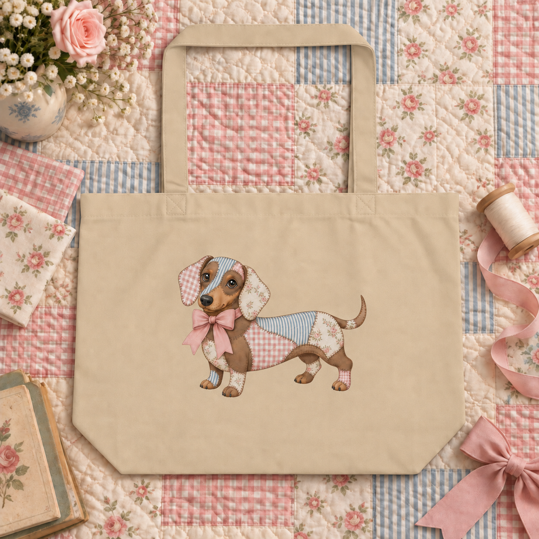 Pretty Patchwork Dachshund Large Tote Bag | Gift for Dachshund Lovers