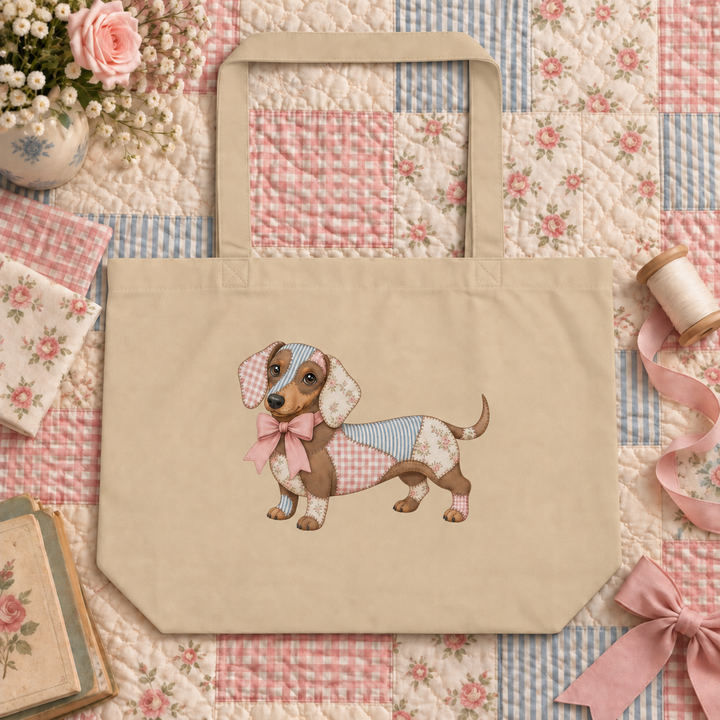 Pretty Patchwork Dachshund Large Tote Bag | Gift for Dachshund Lovers