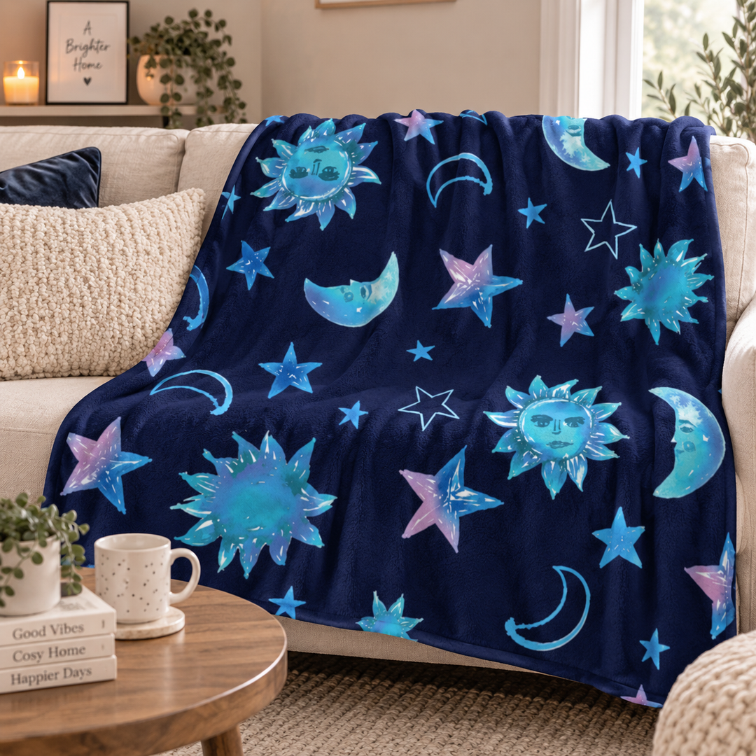 Celestial Dreams Throw Blanket  | Stars & Moon Gift for Home