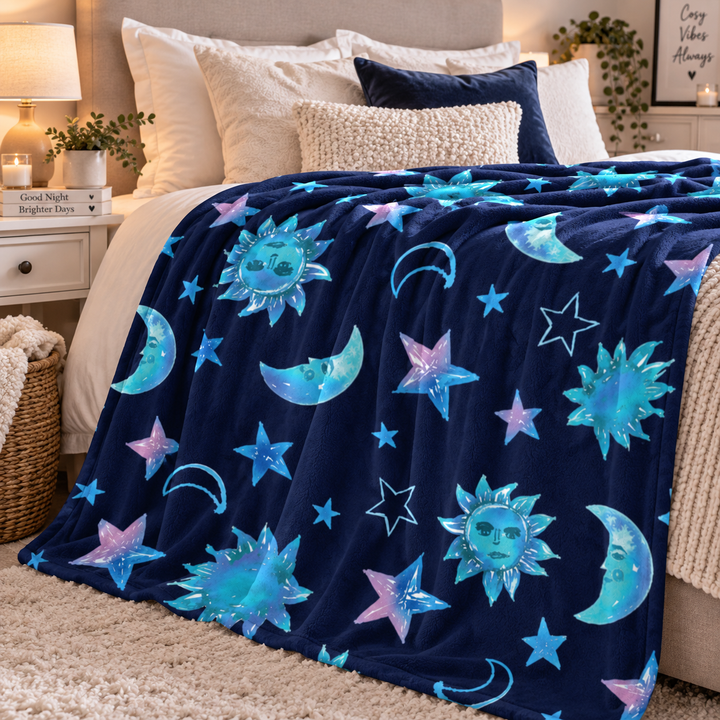 Celestial Dreams Throw Blanket  | Stars & Moon Gift for Home