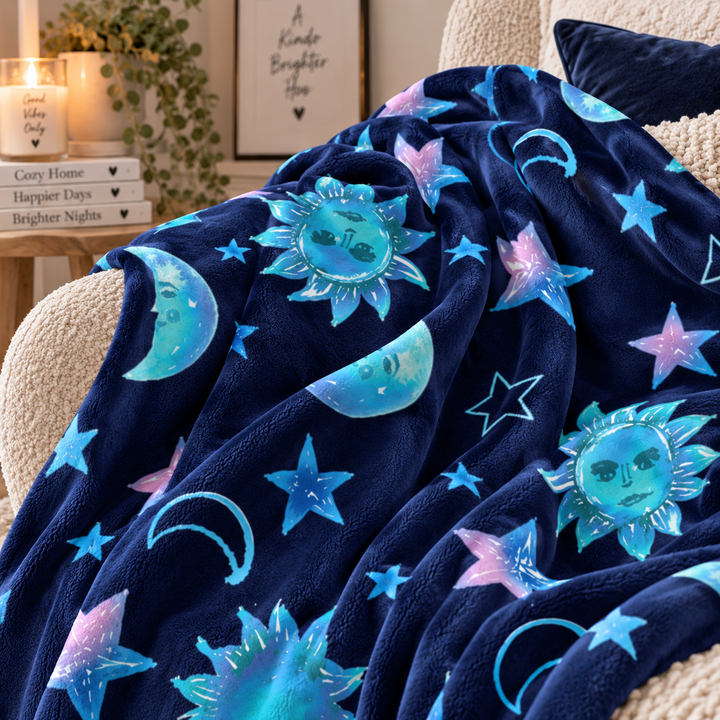 Celestial Dreams Throw Blanket  | Stars & Moon Gift for Home