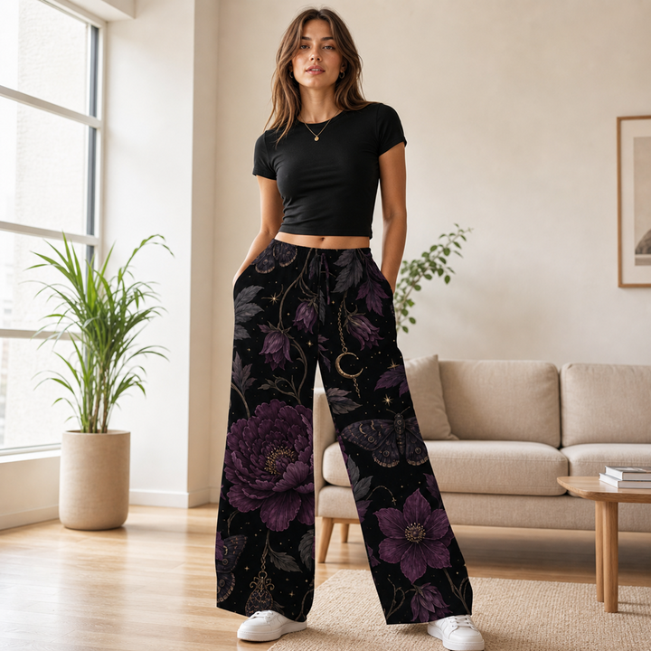 Crimson Eclipse Wide-Leg Casual Trousers | Dark Alternative Style