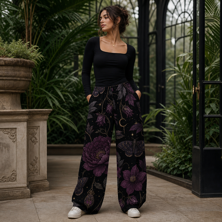 Crimson Eclipse Wide-Leg Casual Trousers | Dark Alternative Style