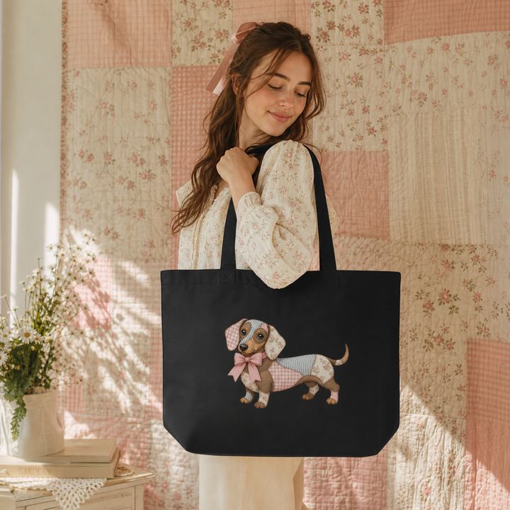 Pretty Patchwork Dachshund Large Tote Bag | Gift for Dachshund Lovers