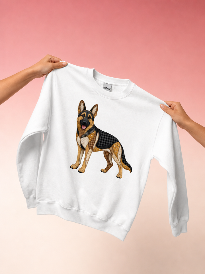 Faux Patchwork German Shepherd Sweatshirt | Dog Lover Gift