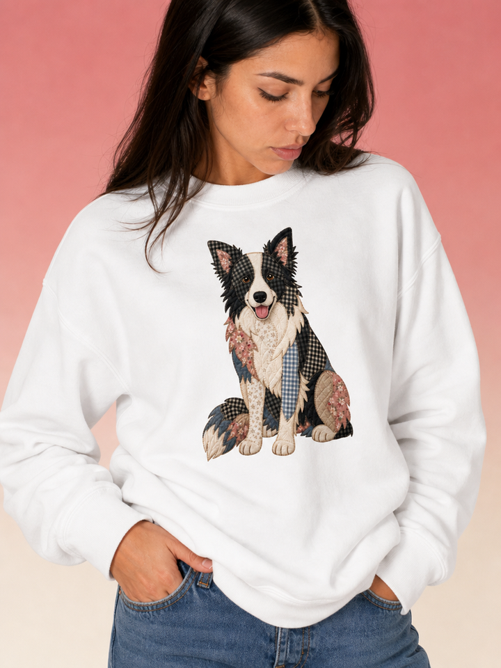Faux Patchwork Border Collie Sweatshirt | Dog Lover Gift