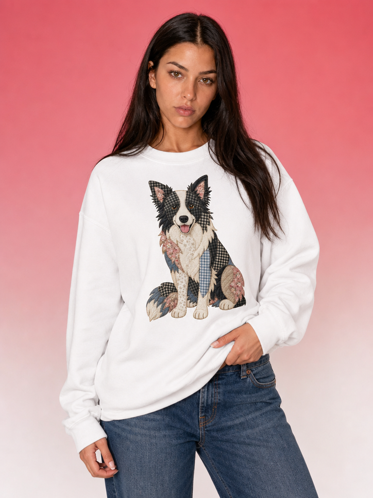 Faux Patchwork Border Collie Sweatshirt | Dog Lover Gift