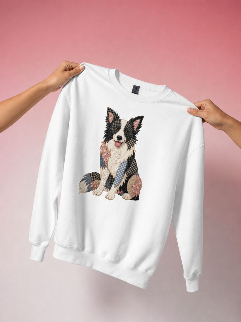 Faux Patchwork Border Collie Sweatshirt | Dog Lover Gift