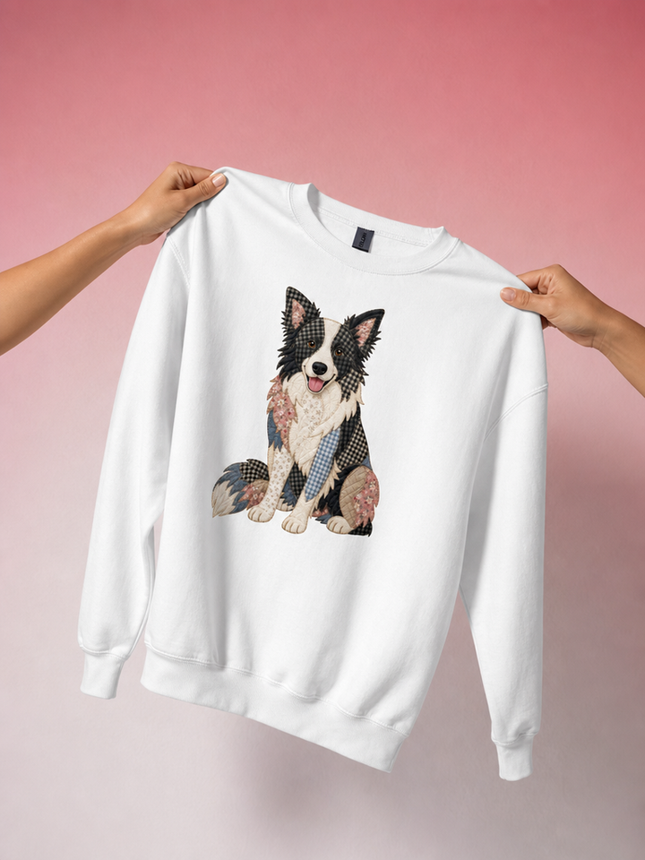 Faux Patchwork Border Collie Sweatshirt | Dog Lover Gift