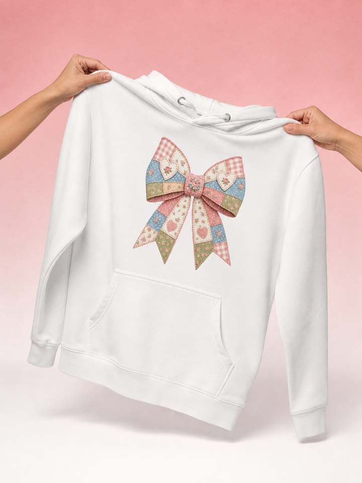 Faux Patchwork Bow Hoodie | Coquette Aesthetic Sweatshirt