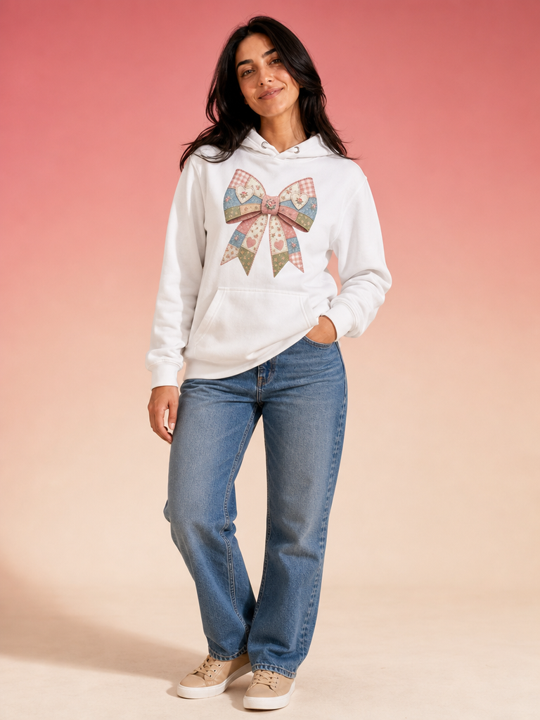 Faux Patchwork Bow Hoodie | Coquette Aesthetic Sweatshirt