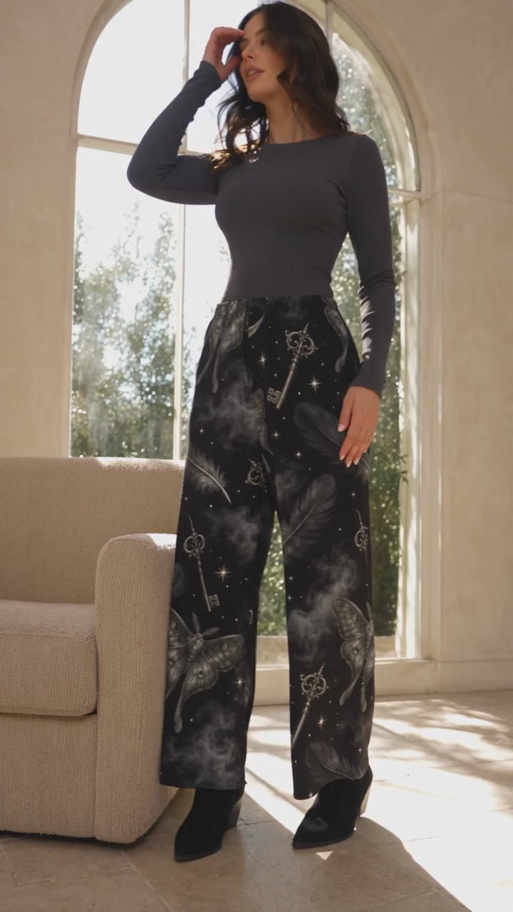 Midnight Mystique Wide-Leg Casual Trousers | Dark Alternative Style