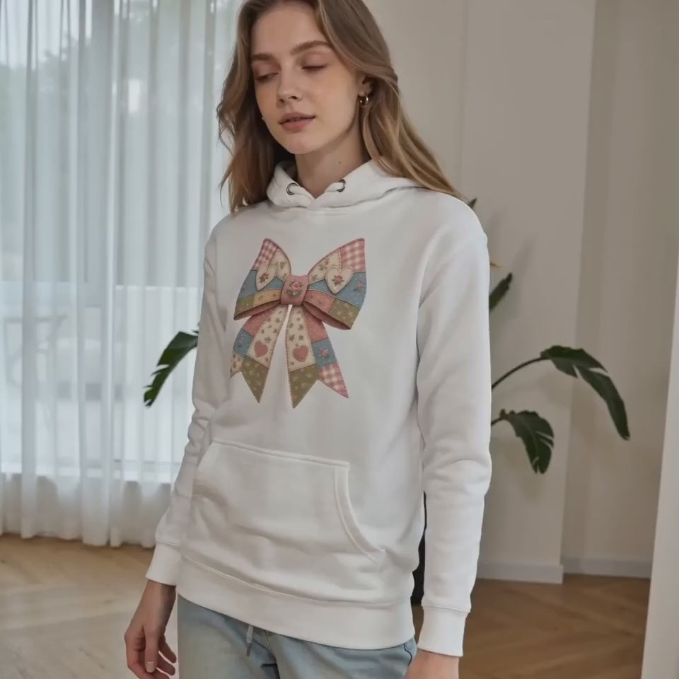 Faux Patchwork Bow Hoodie | Coquette Aesthetic Sweatshirt