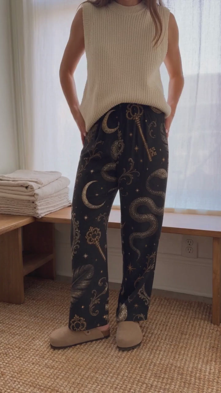 Lunar Shadows Wide-Leg Casual Trousers | Dark Celestial Style