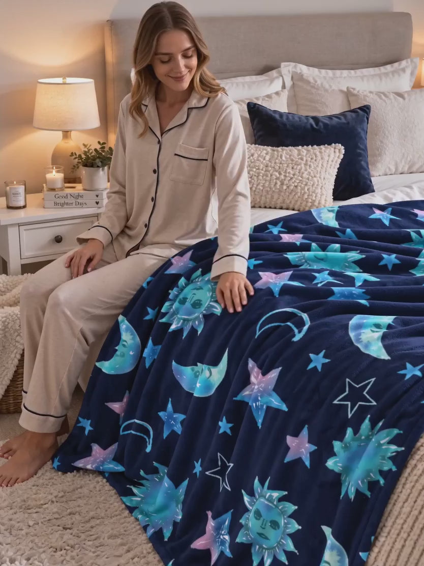 Celestial Dreams Throw Blanket  | Stars & Moon Gift for Home