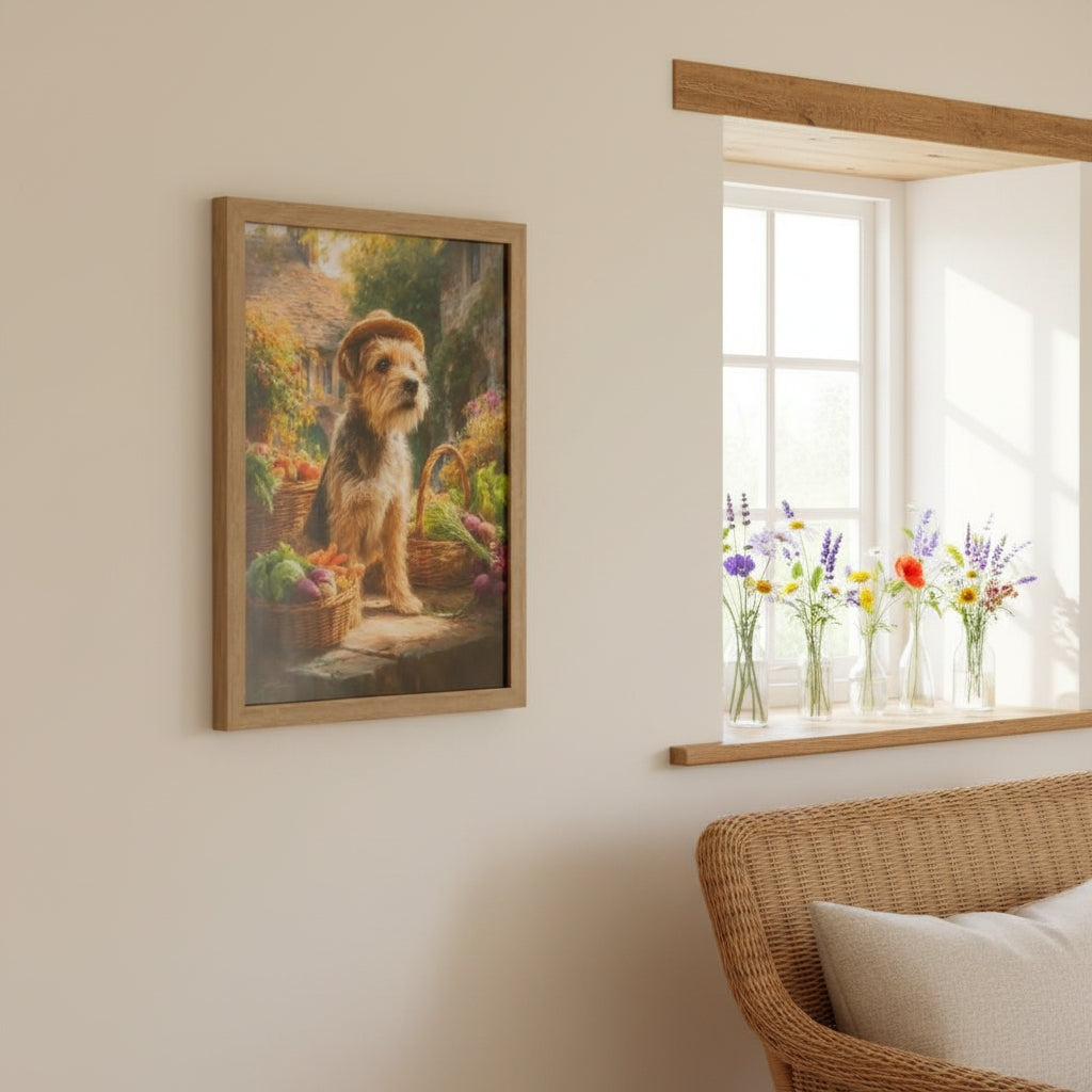 Market Day Adventures - The Village Harvest - Border Terrier Wall Art