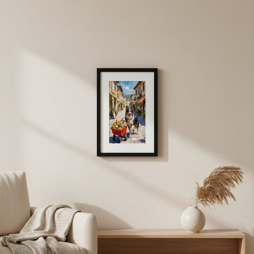Market Day Adventures - The Market Run - Border Collie Wall Art