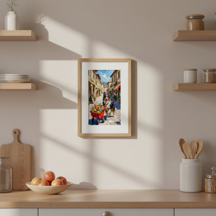 Market Day Adventures - The Market Run - Border Collie Wall Art